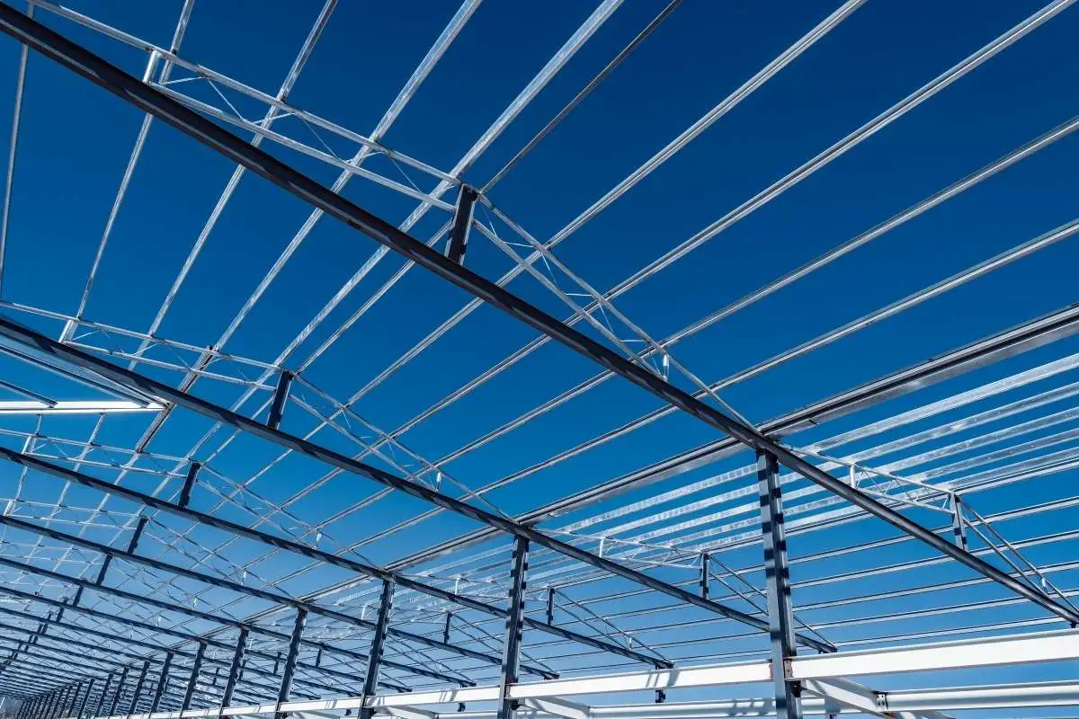 Steel roof trusses supplied by Seegaan Hardware on a construction site in Sri Lanka